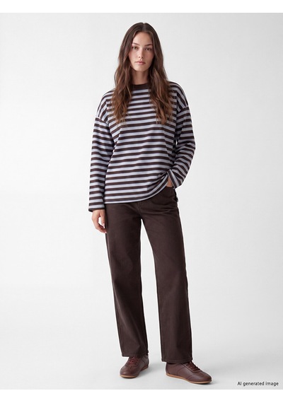 Lcw Modest Mavi Çizgili Oversize Kadın Sweatshirt Tunik