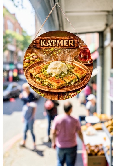 Katmer Tatlısı Görselli Ahşap İpli Kapı Duvar Süsü Tatlıcı Cafe Dekoru