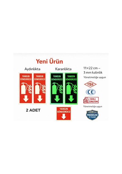Fosforlu Yangın Söndürme Levhası 2 Adet Kolay Montaj Fosforlu Fotolümen İkaz Tabelası
