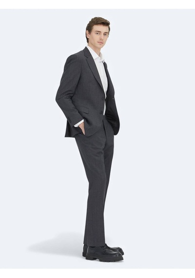 Antrasit Çizgili Modern Fit Yün Karışımlı Takım Elbise Antrasit