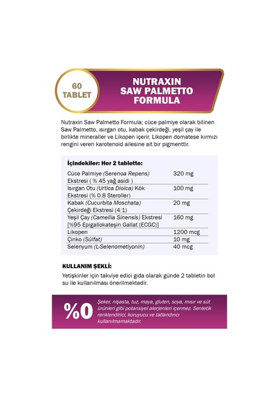 Nutraxin Saw Palmetto Formula 60 Tablet 8'li Paket