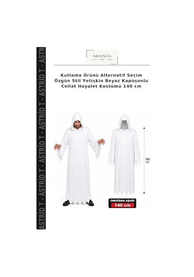 Kutlama Ürünü Alternatif Seçim Özgün Stil Yetişkin Beyaz Kapüşonlu Cellat Hayalet Kostümü 140 Cm