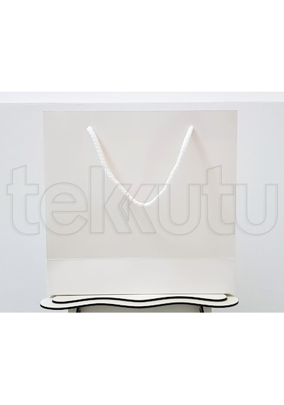 Parlak Beyaz Karton Çanta 25 Adet 23.5X24.5X9 Cm