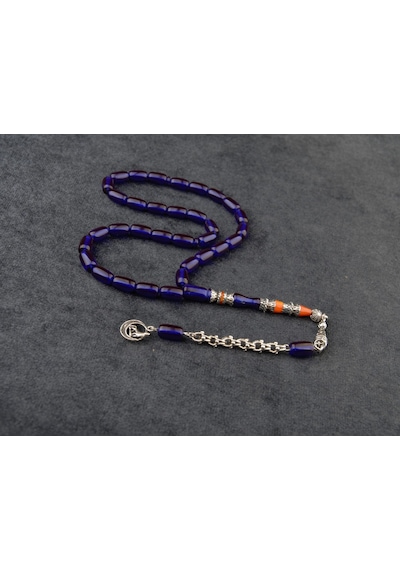 Burhan Sağlam Nakkaş İmame İşçilikli Ateş Kehribar Tesbih 11x7mm Alpaka Püskül Bs247344