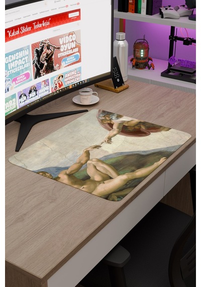 Ademin Yaratılışı Tablo Michelangelo V3 48x40 Xl Gaming Kauçuk Kaymaz Taban Mouse Pad Fare Altlığı
