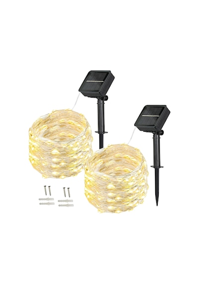 Bxroıu Solar Peri Işıkları Dış Mekan, 2'li Paket 100 Led'ler Peri Işıkları Dış Mekan Güneş 10 Metre 8 Mod Çok Renkli