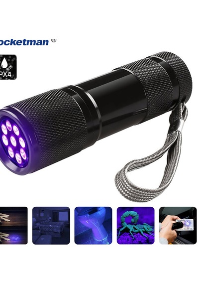 Uv Işık El Feneri 9 Led Ultraviyole Mor Işık Para Kontrol Doğal Taş İnceleme Evcil Hayvan Dışkı Tespiti Akrep Feneri Pilli Siyah