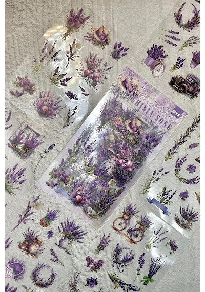 Kolbi Craft 6 Sayfa 74 Adet Şeffaf Mor Lavanta Çiçek Sticker Bullet Journal Scrapbook Laptop Ajanda Planlayıcı 3 Adet Çok Renkli