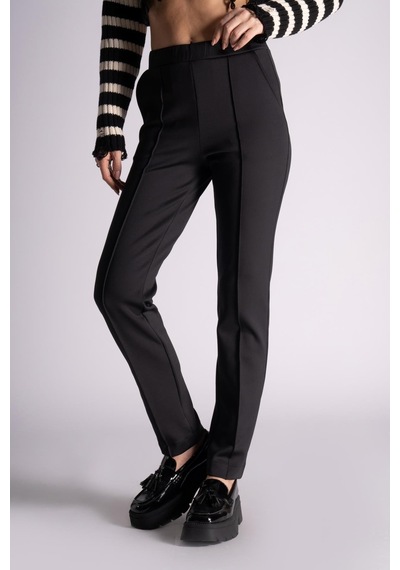 Braccas Kadın Yandan Cepli Beli Lastikli Slim Fit Jogger Pantolon Siyah Siyah