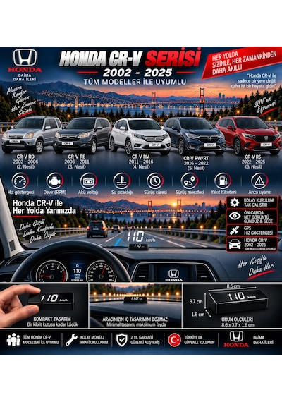 Honda Crv 2002-2026 Modeller İçin Head Up Display Hayalet Gösterge Ekranı Ön Cam Hız Göstergesi