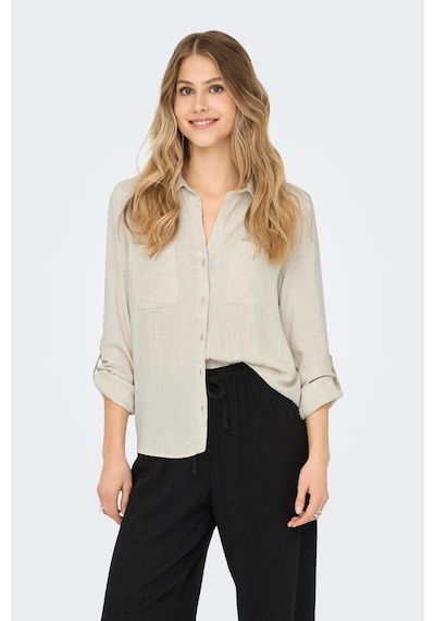 Only Onlyasmin Keten Karışımlı Regular Fit Klasik Yaka Gömlek Bayan Gömlek 15349102 Taş