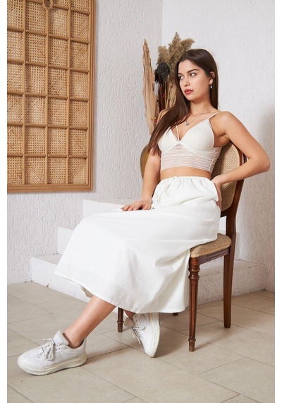Darlin Moda Ekru Astarlı Etek Dm2006 Ekru