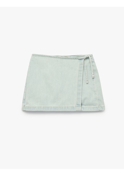Koton Pamuklu Fermuar Detaylı Denim Şort Etek Lıght Indıgo 6skg40105ad Açık Mavi