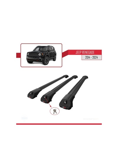 Jeep Renegade 2014 Ve Sonrası İle Uyumlu Ace-1 Ara Atkı Tavan Barı Siyah 3 Adet Bar