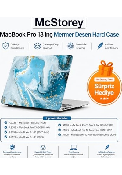 Macbook Pro 13 Mermer Desenli Kılıf A1706 A1708 A1989 A2159 A2251 A2289 A2338 M1 M2 Uyumlu İnce Hafif Sert Kapak Koru Genel