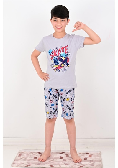 Vitmo erkek çocuk kapri  pijama takımı born to skate gri