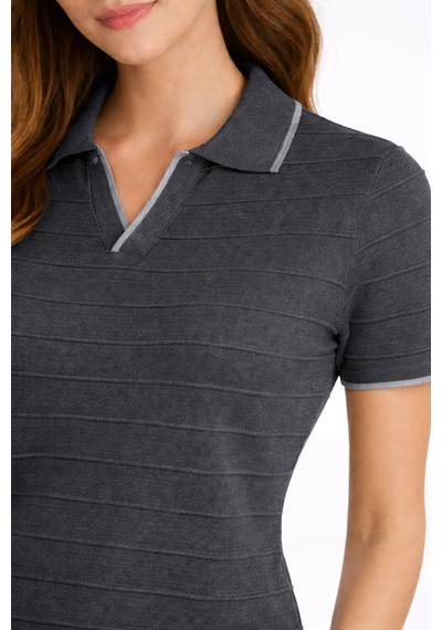 Wear Vexel Kadın Yazlık Dokuma Triko Tişört Düğmesiz Polo Yaka Kısa Kol T-shirt - Siyah Siyah