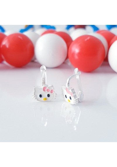 MAGRİB pembe fiyonklu sevimli kedi hello kittyli gümüş çocuk küpe