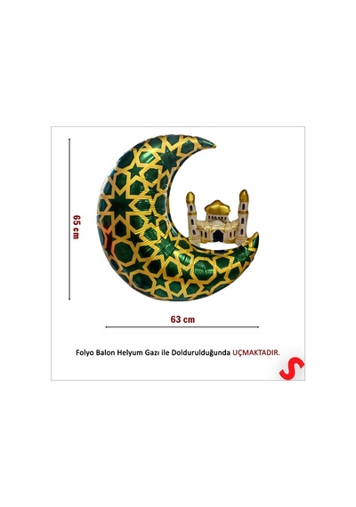 Ramazan Ay Kubbe Yeşil Folyo Balon - 65 Cm Çok Renkli
