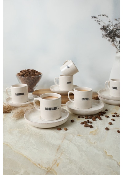 Deep Collection Mottolu Nordic Kahve Takımı 12 Parça 6 Kişilik