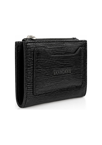 Sanmorris Unisex Fermuarlı Kartlık Çok Gözlü Kompakt Cüzdan S-2006 Lezard Siyah Lezard