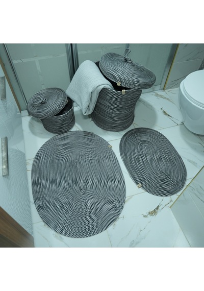Zengin Supla Banyo Paspas Seti Siyah - Beyaz