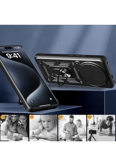 Honor Magic 7 Lite Kılıf Magnetik Standlı Kamera Korumalı Zore Sürgülü Vega Kapak Siyah