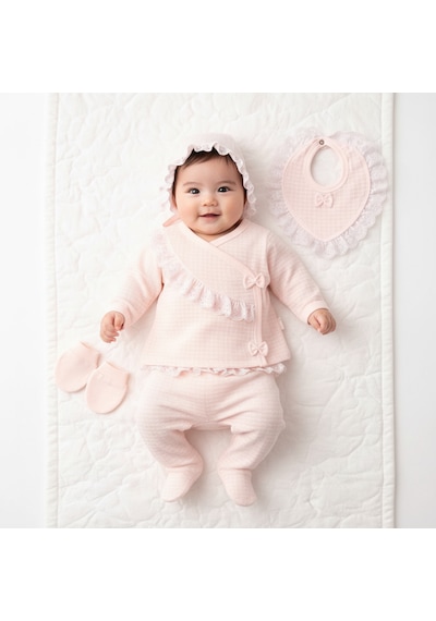 Milays Kız Bebek %100 Pamuk 0-3 Ay Premium Kalite Setler Koyu Pembe