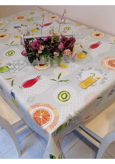 Elyaflı Pvc Muşamba - Desenli Silinebilir Masa Örtüsü Fnt12151 Renkli