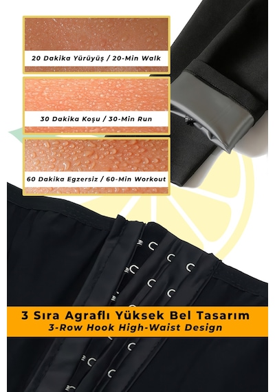 Elilom Sauna Agraflı Tayt - Terleme Artırıcı, Göbek Toparlayıcı, Bel Ve Bacak İnceltici, Termal Spor Mulu Siyah