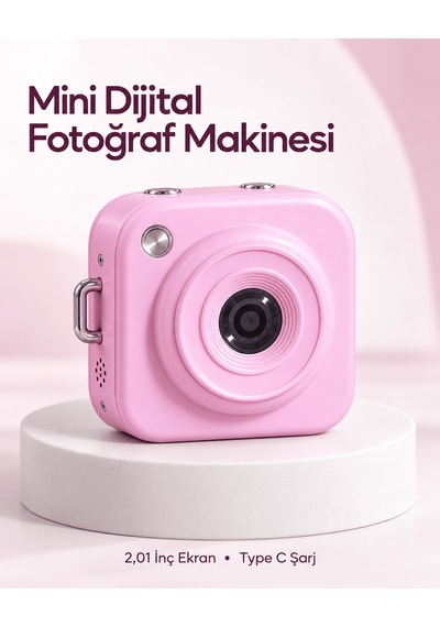 128 Gb A Kadar Hafıza Kartı Destekli Pembe Mini Dijital Fotoğraf Makinesi Çok Renkli
