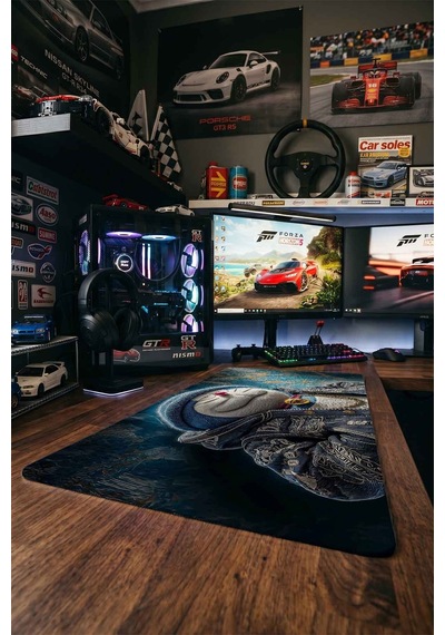Doraemon Hip Hop Kot Ceket Tasarımı 40x90 Cm Oyuncu Mousepad Kaymaz Taban Büyük Boy Siyah