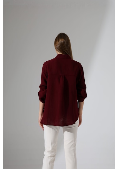 Oversize Basic Müslin Gömlek Bordo