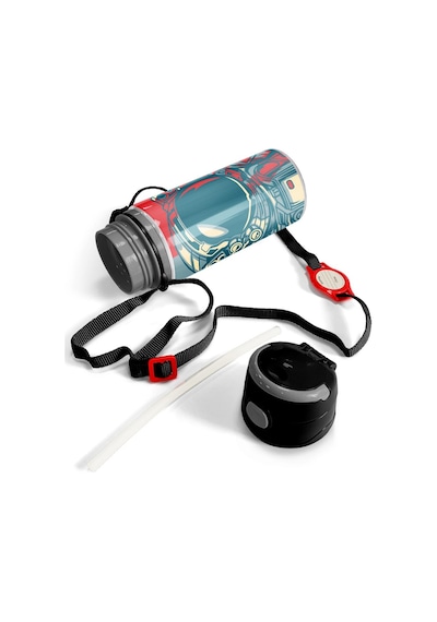 Coral High Kids Çivit Kırmızı Astronot Desenli Pipetli Alüminyum Matara 600 Ml 11941