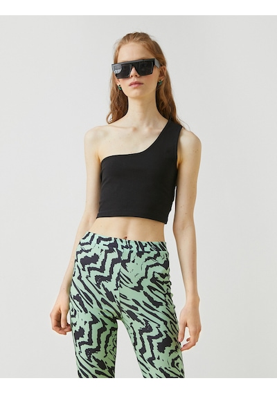 Koton Crop Atlet Tek Omuzlu Siyah 2yal38034ok
