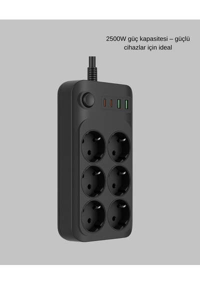 La Boom Akım Korumalı 6 Lı Priz 2xusb 2xtype-c Çıkış Yüksek Gerilim Koruma Çoklu Priz Çoğaltıcı