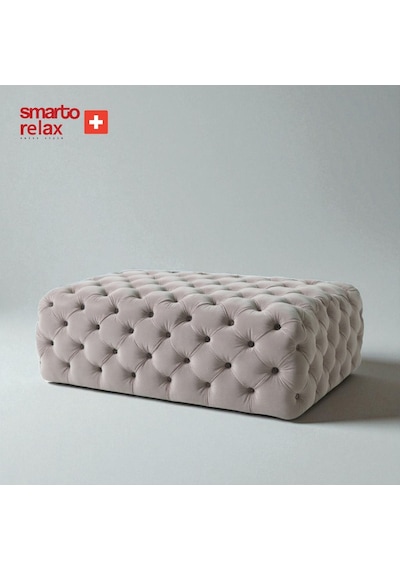 Smarto Relax Puf Swiss Style Soglio Ayaksiz Kapitoneli 100x45x45 Puf Ayaksız Kapitoneli Dekoratif Puf Ekru