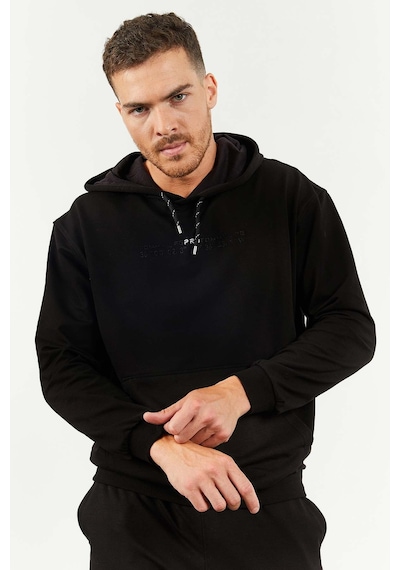 Tommy Life Siyah Kapüşonlu Kanguru Cep Lastik Paça Erkek Oversize Eşofman Takımı - 85117 Siyah
