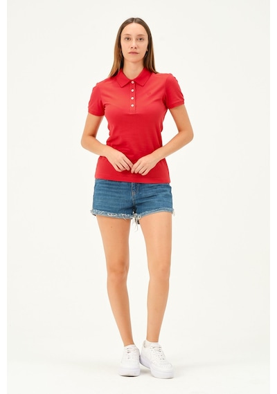 Msw Kadın Kısa Kollu Regular Fit Polo Yaka T-shirt Yavru Ağzı