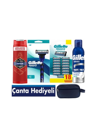 Mach3 Sport Makine+18 Yedek Bıçağı + 200ml Köpük +oldspice 400ml Şampuan +çanta