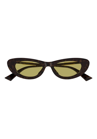 Bottega Veneta Bv1447s 002 Kadın Güneş Gözlüğü - Cat Eye Formda Havana Kemik Çerçeve Sarı Camlı