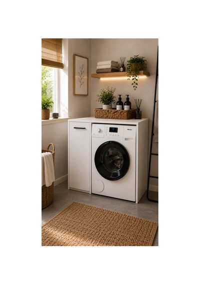 Byg Çamaşır Makinesi Üstü Banyo Organizeri Tek Kapaklı Çok Amaçlı Dolap Beyaz 90x60x93 Cm Beyaz Beyaz