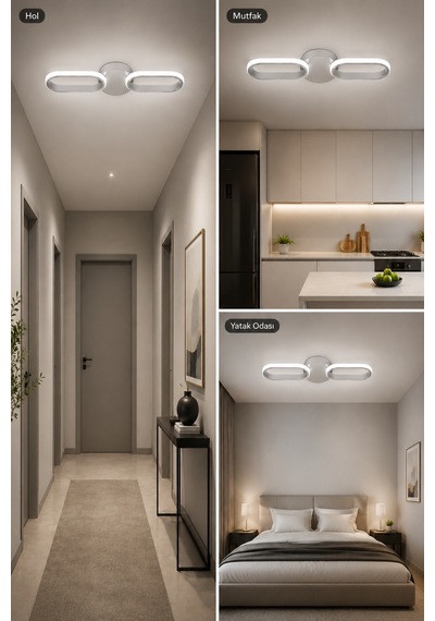 Hilton 2'li Led Plafonyer Avize Beyaz Işık Gri