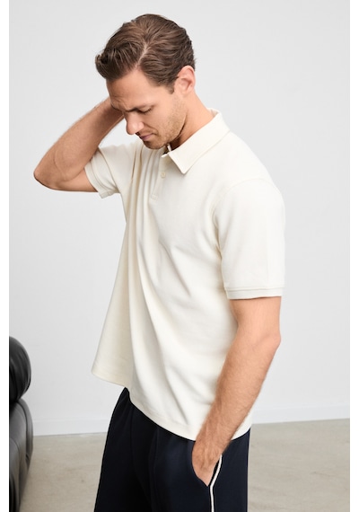 Grimelange Mınnutu Erkek Organik Pamuklu Polo Yakalı Regular Fit Ekru T-shirt