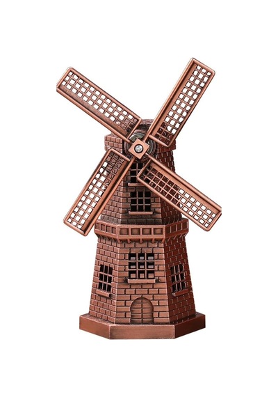 Vintage Metal Hollanda Yel Değirmeni Biblo Antik Bakır 17 Cm
