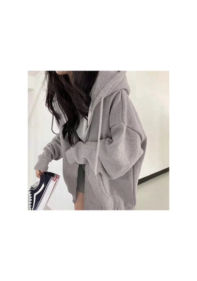 Tarzsokak Özel Tasarım Kapüşonlu Tam Fermuarlı Kalın Kışlık Süper Oversize Kadın Ceket-sweats Gri