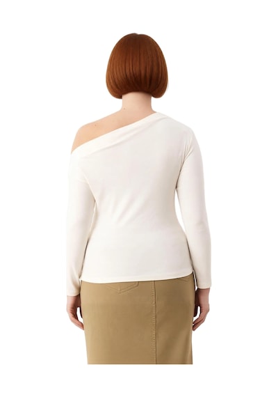 Ersefa Kadın Ekru Viskon Ribana Basic Bluz Asimetrik Yaka Cool & Comfort