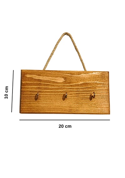 Ahşap Duvar Askılığı Halatlı Rustik Dekoratif Anahtar Askılığı 3 Kancalı / 3 Renk Brothers Craft Kestane