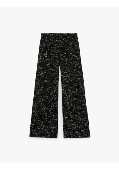 Koton Normal Bel Desenli Tüvit Dokulu Düz Bol Paça Pantolon Siyah 7wak40107ek