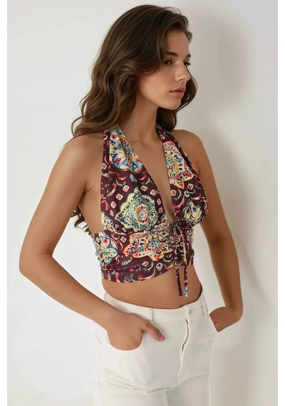 Hiccup Etnik Desenli Kısa Tank Top Çok Renkli